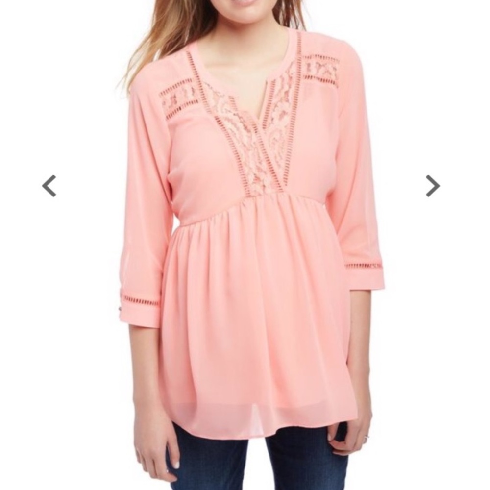 Motherhood Salmon  Pink Lace Detail  Layered Top Size Medium